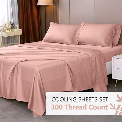 California King Sheets, Rayon Derived from Bamboo, Cooling Bed Sheets Set,Deep Pocket Up to 16", 4 Pieces Silky Soft, Breathable Bedding Sheets & Pillowcases(Pink,California King)