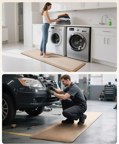 Ophanie Kitchen Mats for Floor, 3/4 Inch Thick Kitchen Rugs, 24'' x 70'' Anti Fatigue Standing Cushioned Mat, Waterproof,Comfort Ergonomic Mat for Office, Home, Sink, Beige Non-Slip Bottom