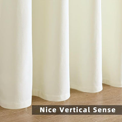 Joydeco Ivory Velvet Curtains 84 inch Length 2 Panels, Luxury Blackout Rod Pocket Thermal Insulated Window Curtains, Super Soft Room Darkening Drapes for Living Dining Room Bedroom,W52 x L84