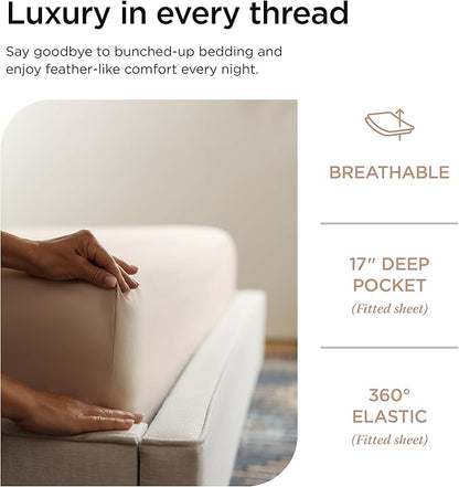 Threadmill Luxury Supima Cotton Sheets, Luxury 1200 Thread Count Soft 100% Cotton Sheets for Queen Size Bed, 4 Pc Beige Bed Sheets Queen Set, 5-Star Hotel Quality Deep Pocket Bed Sheets Set