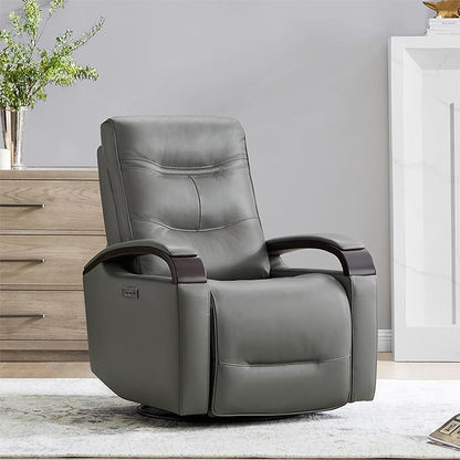 CHITA Genuine Leather Power Swivel Glider Rocker Recliner, FSC Certified Mid Century Modern Recliner Chair for Adults, Adjustable Power Headrest, for Nursery and Living Room, Haze