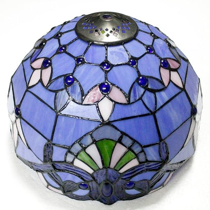 WERFACTORY Tiffany Lamp Stained Glass Table Bedside Lamp 12X12X22 Inches Blue Purple Baroque Style Lavender Reading Desk Light Decor Bedroom Living Room Home Office S003C Series