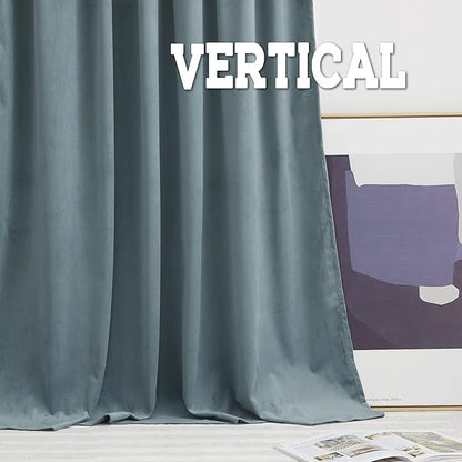 RYB HOME Blue Velvet Curtains 84 inches- Blackout Curtains for Living Room, Thermal Insulated Noise Reducing Panels Soft Luxury Window Decor for Bedroom, Stone Blue, W52 x L120 inches, 2 Panels