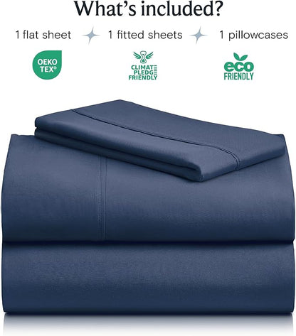 LuxClub 3 PC Twin Sheet Set, Deep Pockets Wrinkle Free Cooling Bed Sheets Hotel Bedding for Women, Men, Kids & Teens, Includes 1 Fitted Sheet, 1 Flat Sheet and 1 Pillowcase-Silky Soft Navy