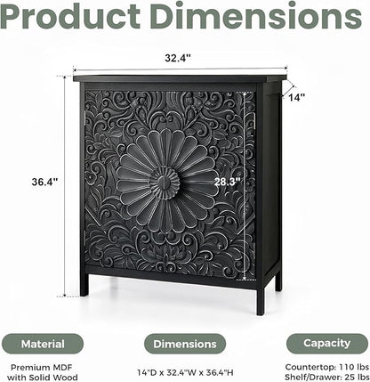 PHI VILLA Black Accent Cabinet with Doors, Small Buffet Sideboard Storage Cabinet, Entryway Cabinets