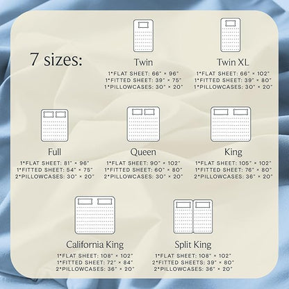 LuxClub 4 PC California King Sheet Set, Deep Pockets Wrinkle Free Cooling Bed Sheets Hotel Bedding for Women, Men, Includes 1 Fitted Sheet, 1 Flat Sheet and 2 Pillowcases-Sky