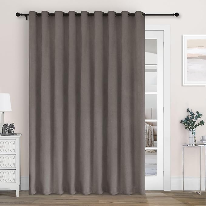 Macochico Extra Wide 100% Blackout Chenille Curtains 100" Wx96 L Thermal Drapes for Sliding Door Living Room Bedroom Auditorium Hotel Stone Grey Curtains Grommet Top with Tieback Classic 1 Panel