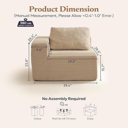 40" Single Sofa for Adults, Upholstered Floor Sofa Couch with Pillow, Teddy Boucle Sofa for Bedroom Living Room, No Assembly Required (Teddy Boucle, Camel)