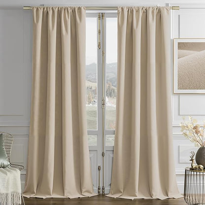 Joydeco Latte Coffee Velvet Curtains 96 Inches 2 Panels, Luxury Thermal Insulated Soft Curtains for Bedroom & Living Room, Room Darkening Velvet Drapes, Rod Pocket (52W x 96L)