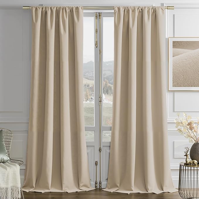 Joydeco Latte Coffee Velvet Curtains 108 Inches 2 Panels,Luxury Thermal Insulated Soft Curtains for Bedroom & Living Room, Room Darkening Velvet Drapes, Rod Pocket (52W x 108L)