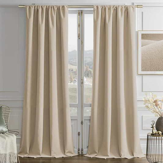 Joydeco Latte Coffee Velvet Curtains 84 Inches 2 Panels, Luxury Thermal Insulated Soft Curtains for Bedroom & Living Room, Room Darkening Velvet Drapes, Rod Pocket (52W x 84L)