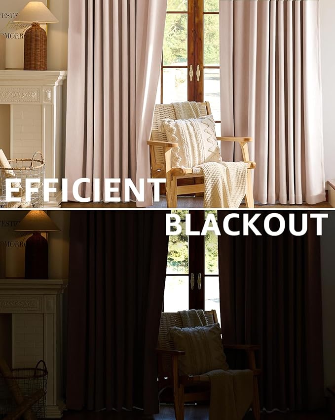 jinchan Chenille Blackout Curtains 84 Inches Long 2 Panels Light Pink Thermal Insulated Curtains for Bedroom Living Room Triple Weave Noise Reducing Nursery Drapes Back Tab Girls Room Curtains 50x84