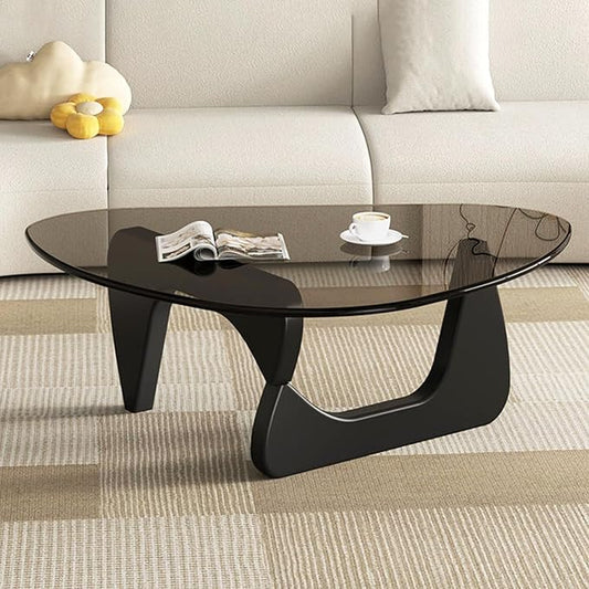 Glass Coffee Table, Mid Century Modern Coffee Table, Coffee Table for Living Room Center Table Suitable for Bedroom Living Room Reception Office Tables (Black/Grey, Large)