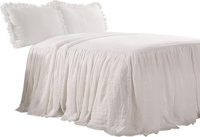 Lush Decor Ruffle Skirt Bedspread Set - 2-Piece Luxurious Farmhouse Bedding - Elegant Ruffle Detail - Timeless Style - Soft Lightweight Sheets - Twin, White
