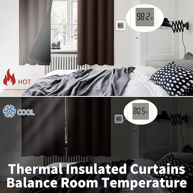 BGment Thermal Insulated 100% Blackout Curtains for Bedroom with Black Liner, Double Layer Full Room Darkening Noise Reducing Grommet Curtain (52 x 90 Inch, Brown, 2 Panels)