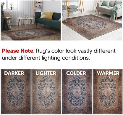 Keen Home Design 4x6 Rug - Machine Washable Area Rug with Non-Slip Backing, Ideal for Living Room, Dining Room, Bedroom - Vintage, Easy Clean, Durable, Low Pile Rug - (4' x 6')