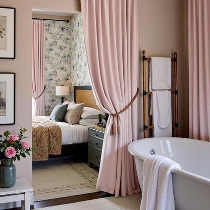 Lazzzy Velvet Blackout Curtains Thermal Insulated Room Window Drapes Super Soft Luxury Curtains for Living Room Bedroom Rod Pocket 2 Panels, Dusty Pink, 52" W x 108" L