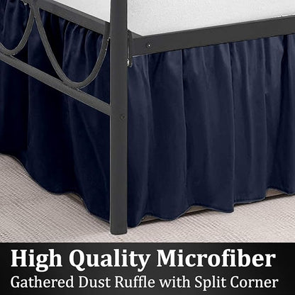 SKY BEDDINGS - Queen Size Ruffled Bed Skirt with Split Corners - 21 Inch Drop Dust Ruffle Bed Skirt with Platform Three Sided Coverage - 100% Microfiber, Navy Blue