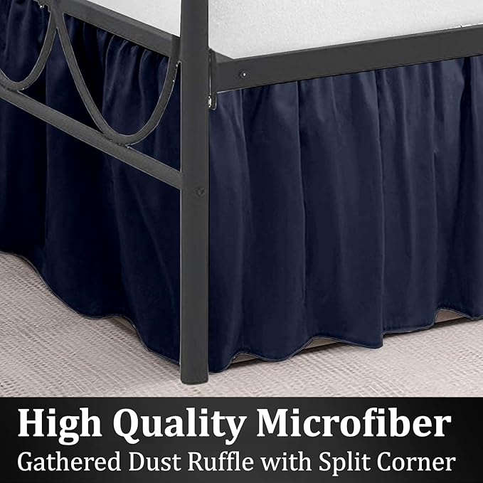 SKY BEDDINGS - Full Size Ruffled Bed Skirt with Split Corners - 12 Inch Drop Dust Ruffle Bed Skirt with Platform Three Sided Coverage - 100% Microfiber, Navy Blue
