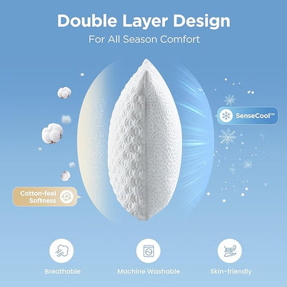 Sophia & William Cooling Bed Pillow for Sleeping (Standard Size) Adjustable Shredded Memory Foam Pillow for Side, Back and Stomach Sleepeers