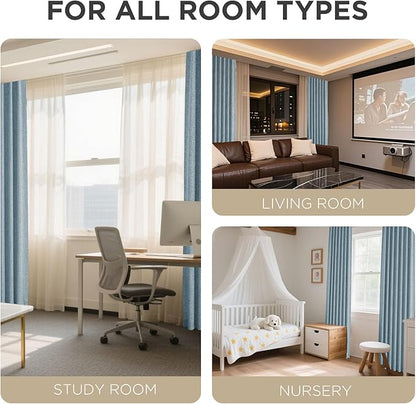 Joydeco Blackout Curtains for Bedroom - 100% Light Blocking 2 Panels Sky Blue Drapes 66" W x 108" L, Thermal Insulated Room Darkening Curtains, Linen Textured for Living Room, Rod Pocket & Back Tabs