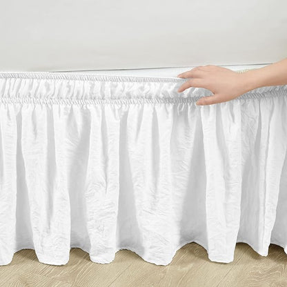Lush Decor Ruched Ruffle Elastic Easy Wrap Around Bed Skirt Single Twin/Twin XL/Full White - Twin Bed Skirt - Dust Ruffle - White Bedskirts