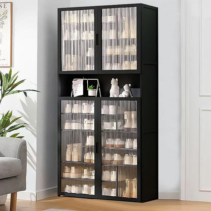 Tall Shoe Cabinet with Clear Doors, Large Capacity Bamboo Shoe Cabinet, 40-45 Pairs Shoe Rack Organizer for Closet Entrance, Hallway, Living Room, Bedroom