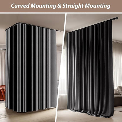 Room Divider Curtains with Ceiling Curtain Track Set Window Curtain for Bedroom,Living Room Total Blackout Thermal Insulated Privacy Ceiling Track Curtain W 15 × H 8 FT Grey drape&Black track