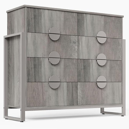 LGHM Fluted Dresser for Bedroom with 8 Drawers, Modern 8 Drawers Dressers with Semi-Cylindrical, Chest of Drawers Closet Organizers and Storage Clothes, 43" Tall Dresser with Bold Steel Frame, Gray