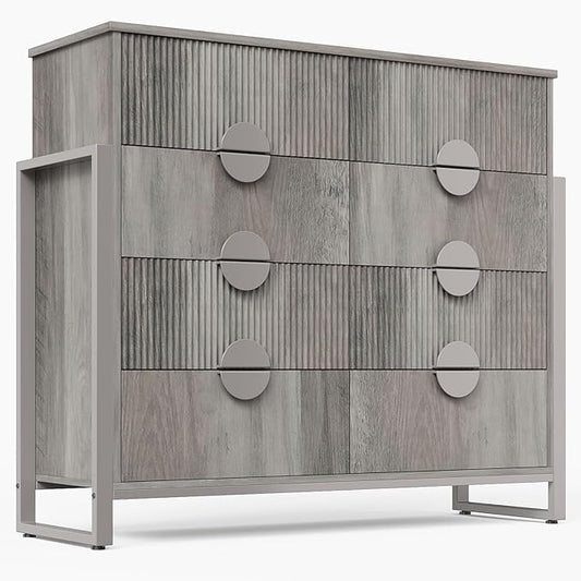 LGHM Fluted Dresser for Bedroom with 8 Drawers, Modern 8 Drawers Dressers with Semi-Cylindrical, Chest of Drawers Closet Organizers and Storage Clothes, 43" Tall Dresser with Bold Steel Frame, Gray