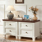 Farmhouse Nightstand Set of 2, Rustic Low Nightstands with 2 Drawers & Charging Station, Vintage Night Stands with 4 Square Solid Wood Legs, Small Dresser for Bedroom, Home, White