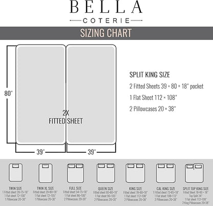 Bella Coterie Luxury Bamboo Viscose Split King Size Sheet Set | 2 Fitted Sheets for Sleep Number & Adjustable Beds | 100% Organically Grown | Cooling & Ultra Soft | 18” Deep Pocket [Raisin]