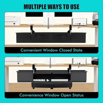 No Drill Under Desk Cable Management Tray - 36" Premium Fabric Cord Organizer for Table - with Silicone Pads & Cable Ties & Sticky Notes - Supports Up to 30lbs for Office & Home