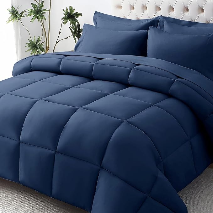 JOLLYVOGUE Twin Comforter Set, Ultra-Soft Bed in a Bag Twin Size 5 Pieces, Oeko-TEX Certified Bedding Set with Down Alternative Comforter, Sheets, Pillowcases & Shams, Navy