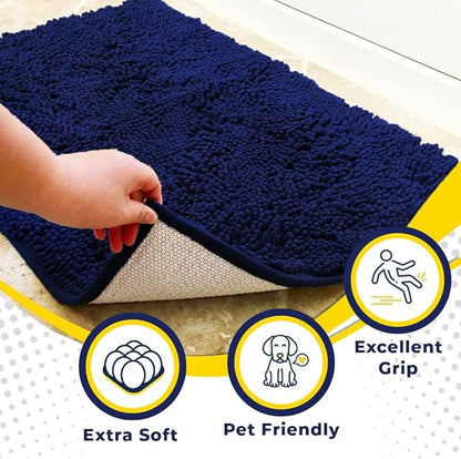 Muddy Mat® | Super Absorbent Door Mat Indoor, Microfiber Quick Dry Chenille Entryway Rug, Non-Slip Front Door Mat, Indoor Mats for Entryway, Machine Washable Pet Rug, Navy Blue Runner 24"X60"