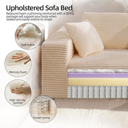 Boneless Cloud Couch Sofa, 2 Seater Deep Seat Modern Lounge Sleeper Couch, No Assemble, Corduroy Compression Upholstered Couches for Living Room, Bedroom, Apartment, Dorm, Office