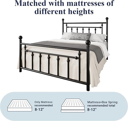 Allewie 14 Inch Full Size Metal Platform Bed Frame with Victorian Vintage Headboard and Footboard/Mattress Foundation/Under Bed Storage/No Box Spring Needed/Easy Assembly/Noise Free/Black