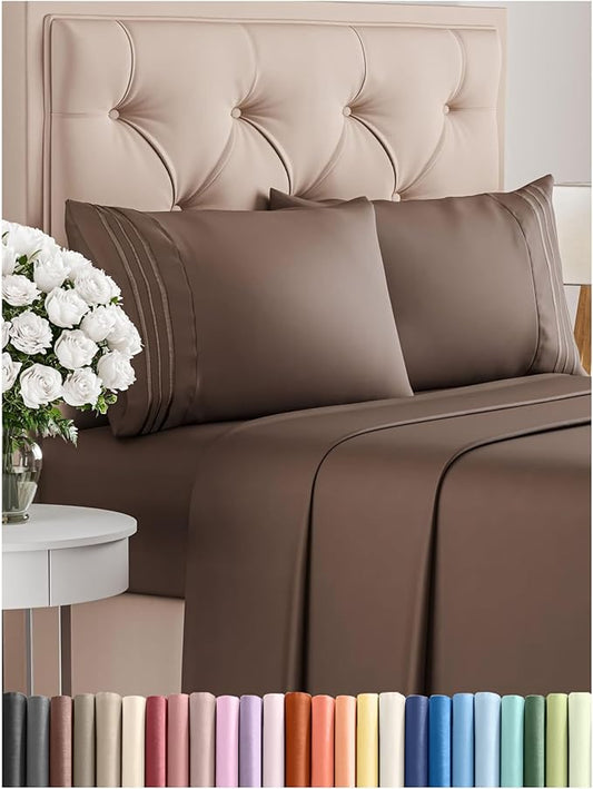 Full Size 4 Piece Sheet Set - Comfy Breathable & Cooling Bed Sheets Set - Hotel Luxury Bedding for Women, Men, Kids, Teens, Boys & Girls - Deep Pockets, Ultra-Soft and Wrinkle Free - Oeko-Tex - Brown