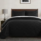 Yiran Quilt Queen Size Bedding Set Black Bedspreads Embossed Diamond Pattern Soft Microfiber Coverlet Bedding Set for All Season with 2 Pillow Shams (Full Queen, 96x90 Inch)
