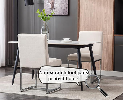 CIMOTA Modern Dining Chairs Set of 4, Upholstered Dining Room Chairs Armless Guest Side Chair with Chrome Base for Dining Room/Kitchen, Beige, 4PCS