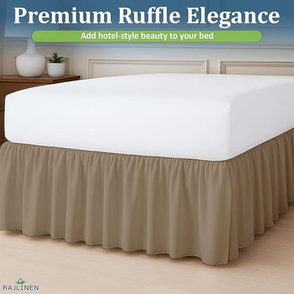 Rajlinen Ruffled Bed Skirt California King, 14 Inch Drop Dust Ruffle with Split Corners, 100% Microfiber Bedskirt with Platform, Three-Sided Coverage Ruffled Gathering Design, Taupe