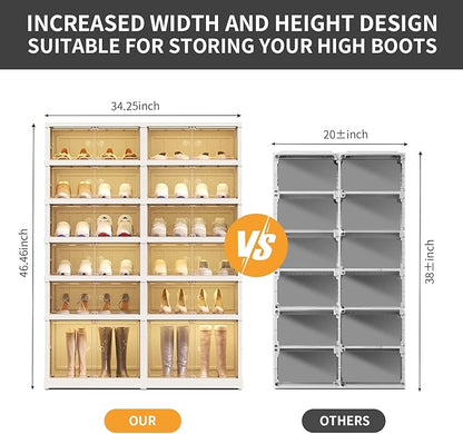 6-Tier Foldable Shoe Rack Organizer for Closet 24Pairs Plastic Shoe Shelf Collapsible Shoes Storage Box Clear Shoe Boxes Stackable with Door Easy Assembly Shoe Cabinet with Lids Large