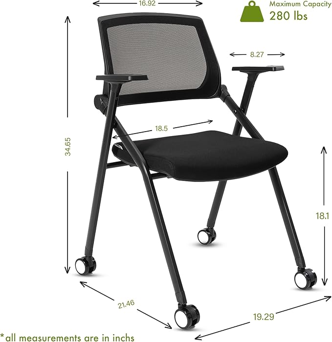 Folding Conference Room Chairs Set of 2 Black Guest Reception Chair for Office, Waiting Room, Meeting, Lobby, Church