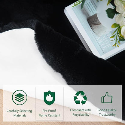 Latepis 2x6 Rug Runner Black Fluffy Area Rug Washable Faux Rabbit Fur Plush Shag Rugs for Bedroom Shaggy Throw Rugs for Nursery Sofa Floor Room Decor