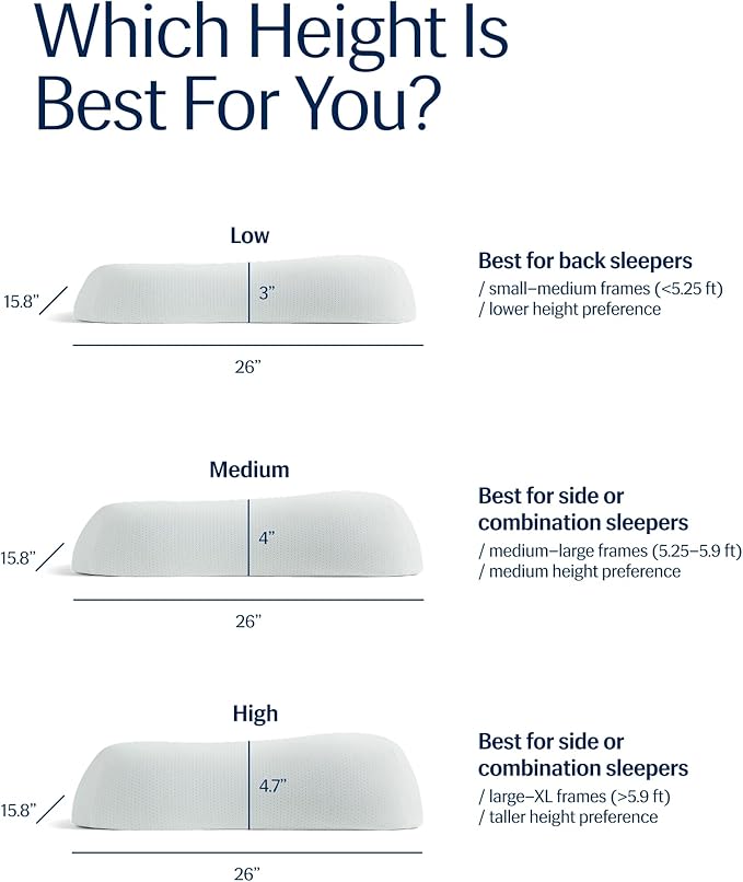 REST® Evercool® Cooling Pillow, Instant Cool-to-Touch Shell Fabric & Breathable Silicone Sponge Core for All-Night Temperature Regulation & Ergonomic Support, Low Height, Light Gray