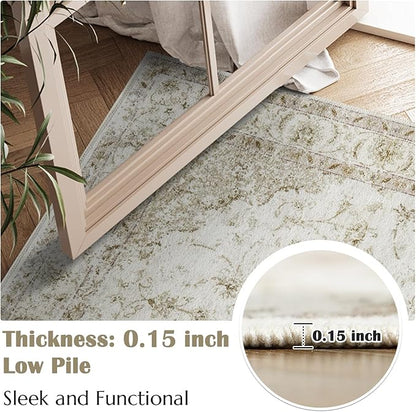 jinchan 6x9 Area Rugs Machine Washable Rug for Living Room - Stain Resistant Vintage Floral Medallion Ultra-Thin Low Pile Non-Slip Indoor Carpet for Bedroom Dining Room Kitchen (6x9ft,Blush)