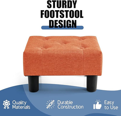 BRIAN & DANY Small Foot Stool, Linen Foot Stools with Legs, Stable Small Footstool for Living Room, Orange