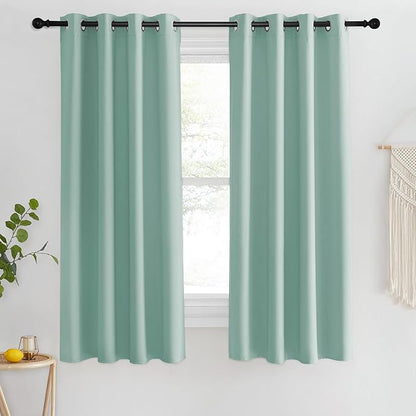 NICETOWN Blackout Short Curtain 63 inches Long for Windows, Thermal Insulated Curtain Grommet Room Darkening Window Treatment for Bedroom/Living Room, 1 Panel, W46 x L63, Aqua Blue