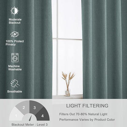 Jacquard Linen Curtains 72 inch Length 2 Panels Thick Faux Linen Blended Window Drapes Burlap Textured Curtains with Grommet for Living Room Bedroom Farmhouse (52x72 Lake Blue) Natural