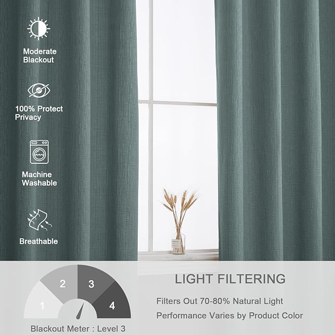 Jacquard Linen Curtains 84 inch Length 2 Panels Thick Faux Linen Blended Window Drapes Burlap Textured Curtains with Grommet for Living Room Bedroom Farmhouse (52x84 Lake Blue) Natural